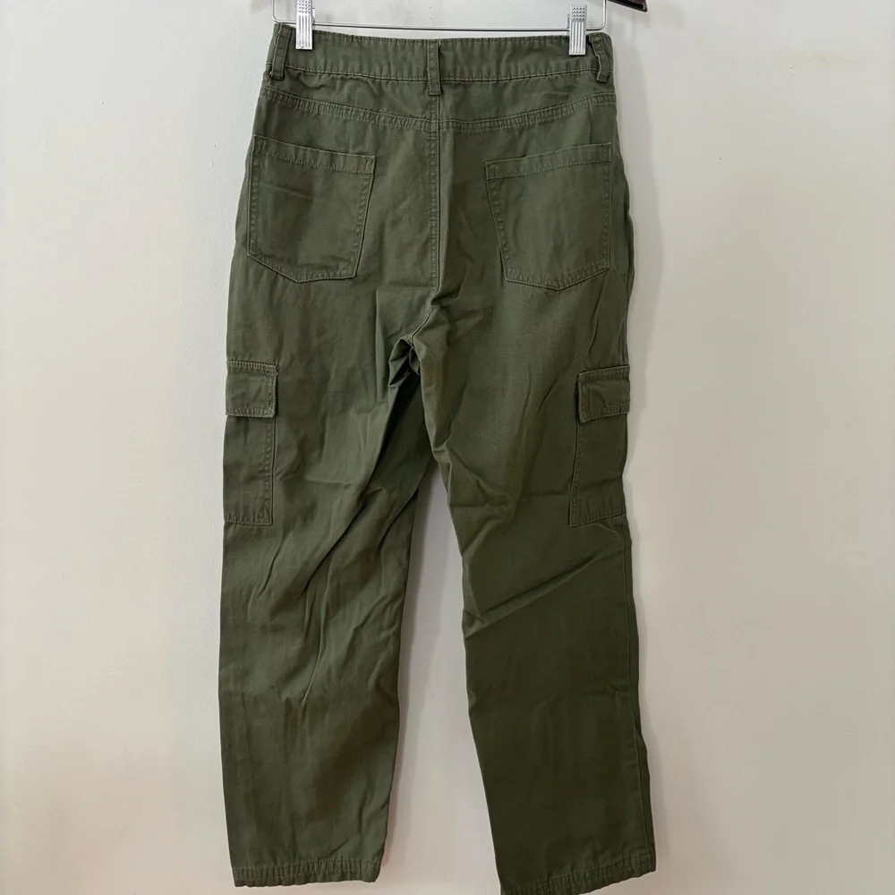 Sincerely Jules Olive Green Cargo Straight Leg Pants Military Vibe Size 7 (27)